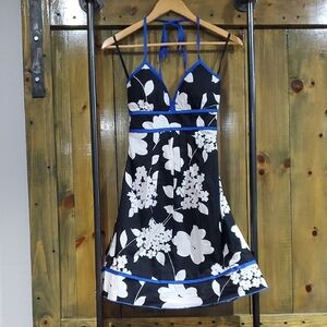 Floral Black Blue White Floral Dress Spaghetti Strap Summer Mini With Tulle